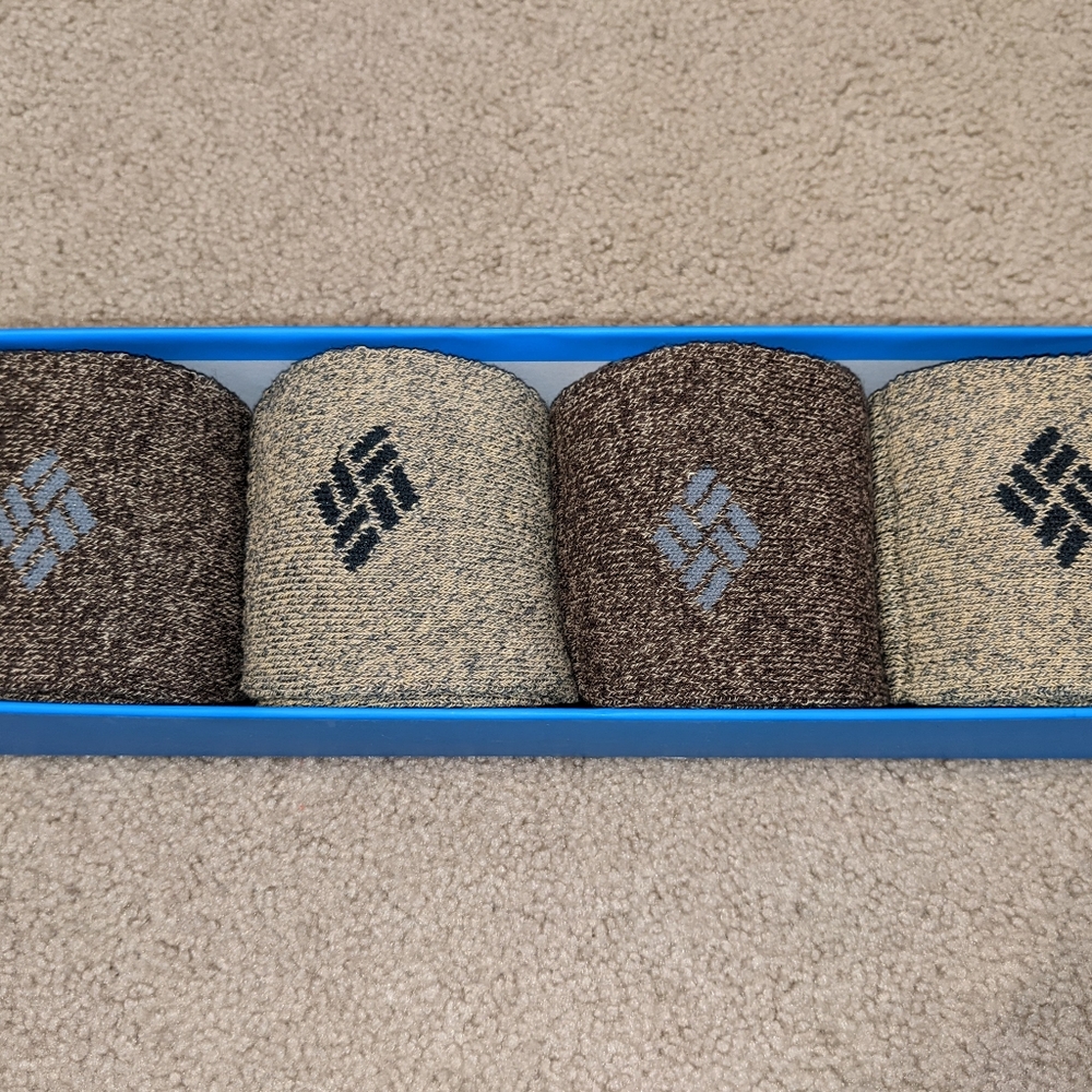 NWT Men's 4 pk Columbia Cushioned Socks w/ reinforced toe and heel Shoe Sz 6-12